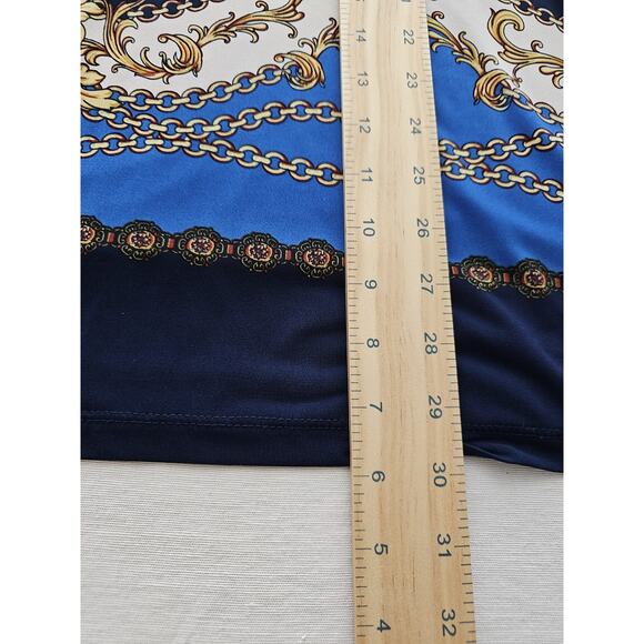 Susan Graver Liquid Knit Printed Turtleneck Blouse Top 3X Plus Size Blue Shirt - Picture 5 of 13